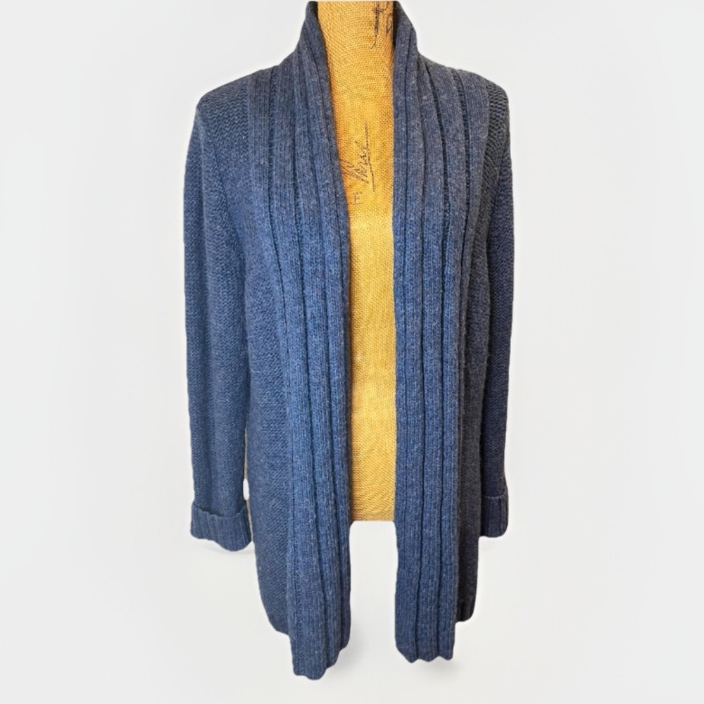 Natural Reflections Wool Blend Knit Cardigan Sweater Open Front Blue Size XL